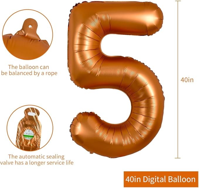 TONIFUL 40 Inch Orange Large Numbers Balloon 0-9 Birthday Party Decorations,Big Number 5 Foil Balloon Digital 5 for Birthday Party,Wedding, Bridal Shower,Engagement,Graduations,Anniversary,Baby Shower