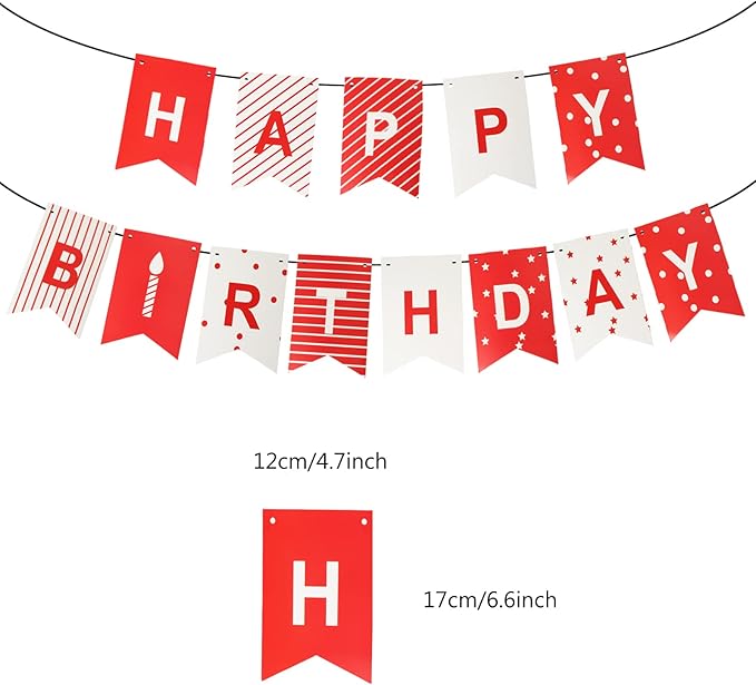 Red Happy Birthday Banner,Birthday Bunting Banner for Party Decorations