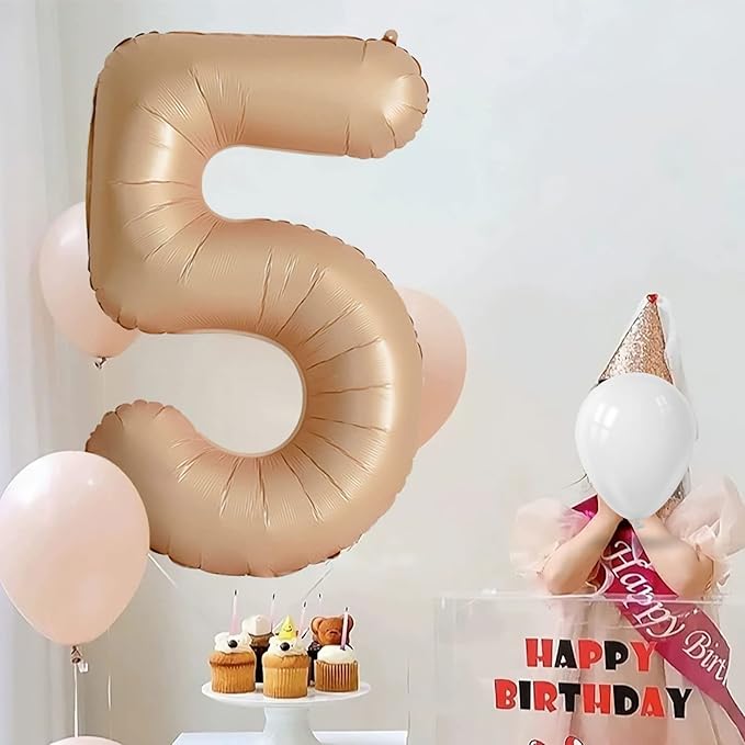 Number 5 Balloon, 5 Balloon, Number Balloons 40 Inch, Beige Large Big Foil Number Balloons for Birthday Party Graduation Wedding Anniversary Baby Shower Bachelorette Decoration Supplies