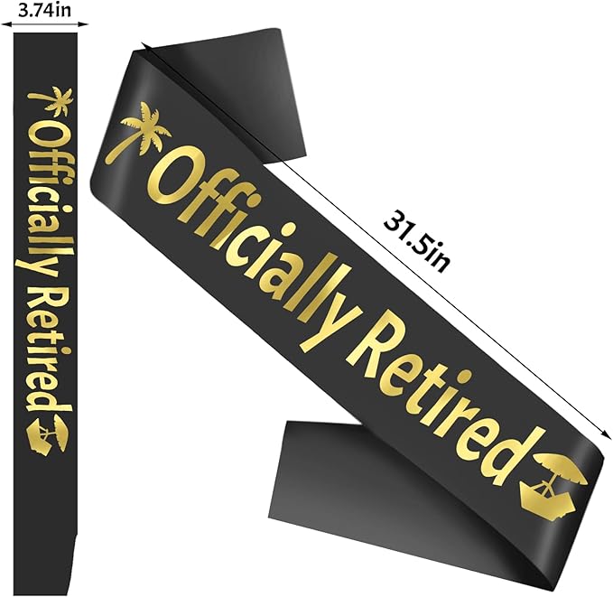 Officially Retired Sash Gold Foil, Black Retirement Party Sash for Men or Women, The Legend Has Retired Sash, Great for Retirement Party Supplies, Gifts & Decorations (Black, Gold)
