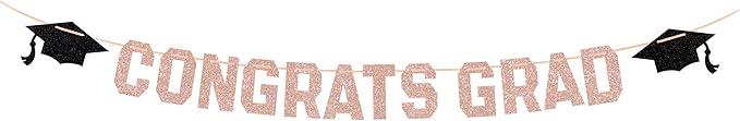 Class of 2025 Graduation Theme Party Decoration, Congrats Grad Banner, Black Glitter Graduation, 2026 Black Congratulations Party Decorations (Rose Gold, Need DIY)