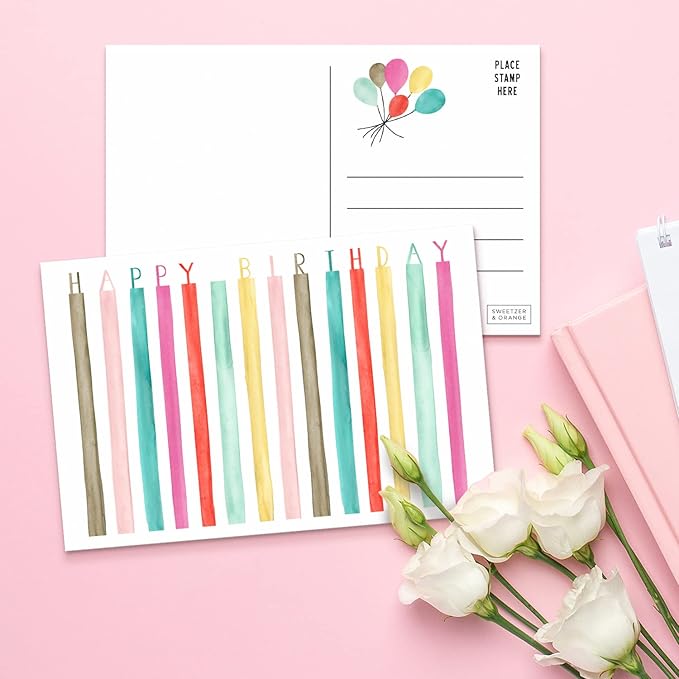Sweetzer & Orange Happy Birthday Postcards Pack (60 Post Cards) 4x6”decor pages for Kids and Adults. 300gsm Note Sheets. party flyers Assortment Greeting flyers, Blank Birthday decor sheets