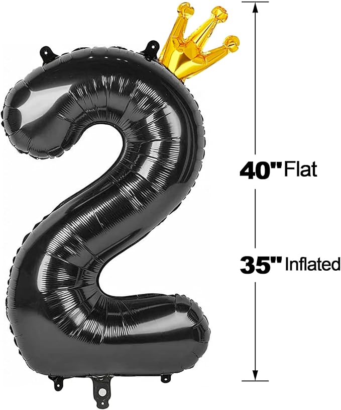 Black 2 Balloon, 40 Inch Number Balloons, Two Second Balloons Number Birthday Decorations, 2nd Bday Party Supplies, Number 2