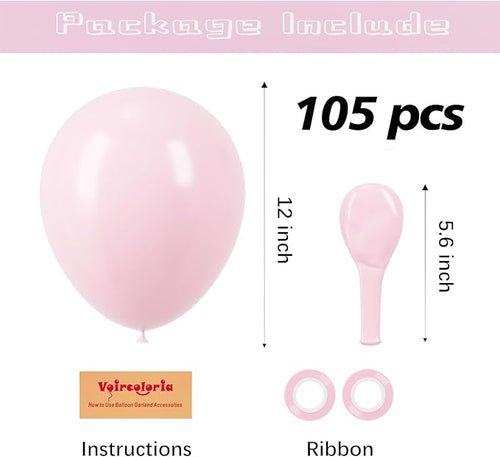 105pcs Light Pink Balloons 12inch Pastel Pink Balloons for Boys Girls Birthday Baby Shower Gender Reveal Wedding Decorations