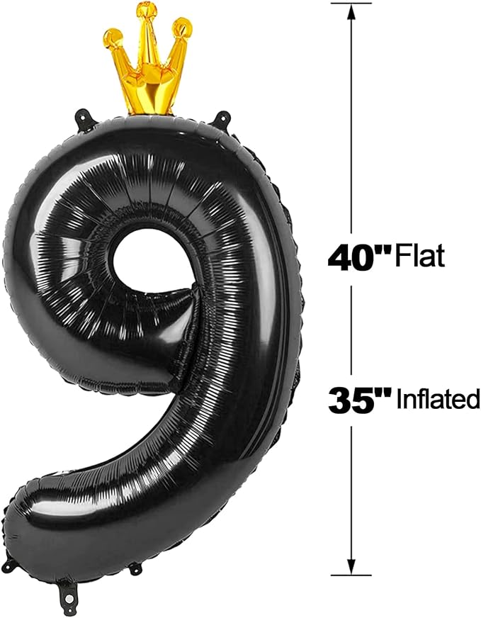 Black 9 Balloon, 40 Inch Number Balloon, Black Party Decorations, Giant Birthday Decorations for 9th 19th 29th 90th, Number 9 Balloon.