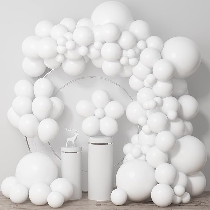 Matte White Balloons Cream Latex Balloon 5 10 12 18inch Different Sizes 103pcs White Balloons Kit for Kids Birthday Party Decoration Baby Shower Wedding Annversary Holiday