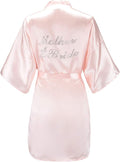 EPLAZA Women's One Size Silver Rhinestones Bride Bridesmaid Short Satin Robes for Wedding Party Getting Ready