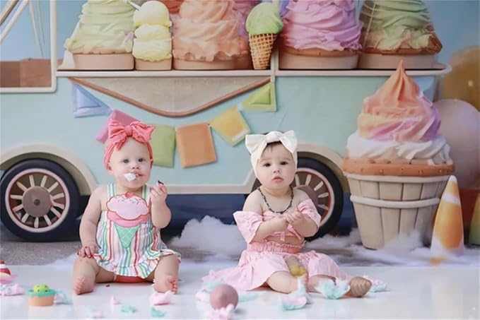 Kate 7x5ft Summer Ice Cream Car Backdrop for Photography Colorful Balloons Cake Smash Blue Sky Birthday Party Background for Kids Photo Props