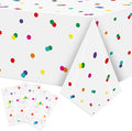 K1tpde Colorful Rainbow Party Tablecloth - 3PCS Colorful Dot White Plastic Tablecloth, Multicolor Dot Birthday Disposable Tablecover, Rainbow Dots Party Supply for 1st Baby Shower Birthday Decorations