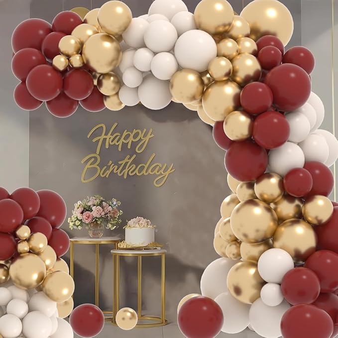 Burgundy Balloon Arch Garland Kit, 122PCS Wine Red Iovry White Metallic Gold Sand White Burgundy Balloons for Wedding Bridal Shower Birthday Wine Anniversary Engagement Graduation Party Decorations