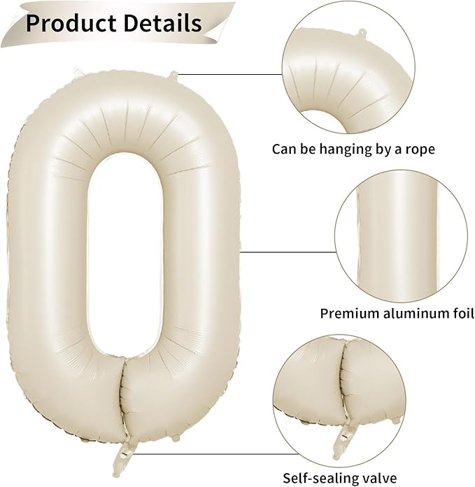 Biapian 40 Inch Cream Number 60 Balloon, 60th Birthday Balloons, Big Digital 60 Beige White Giant 60 Foil Balloon Helium for Men Women 60th Birthday Decorations Anniversary Baby Shower Party Supplies