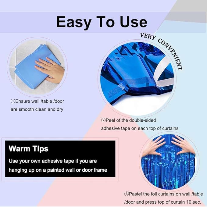 Blue Foil Fringe Curtain- 4 Pack of 3.2x8.2ft Blue Streamers Backdrop Curtains for Party Decorations