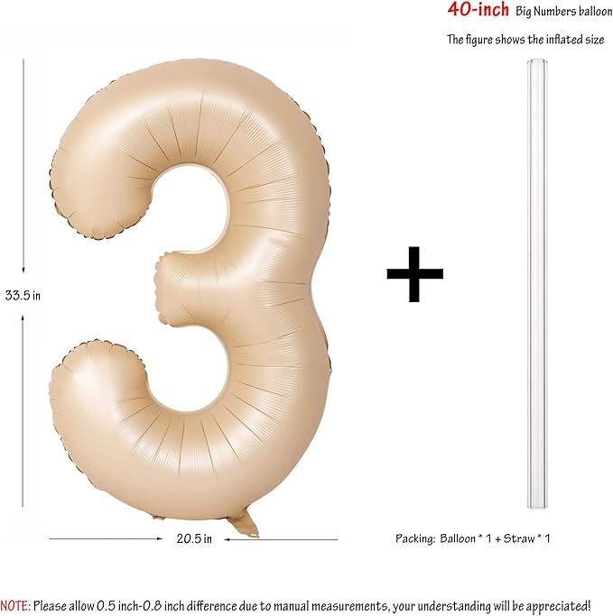 40 In Caramel Number Balloons Helium Foil Mylar latex Balloon Birthday Party banquet Decoration Digital 3