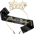 2 Pcs Retirement Party Decorations Retired Sash Retired Queen Tiara Crown for Women Retirement Gifts Black Sash and Gold Rhinestone Headband for Party Supplie, Gifts, Favors