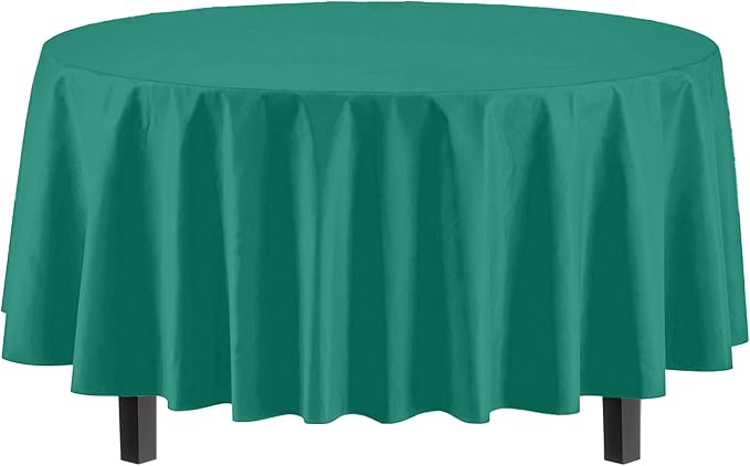 Exquisite Party Solids 6-Pack Premium Plastic Tablecloth 84in. Round Plastic Table Cover - Teal