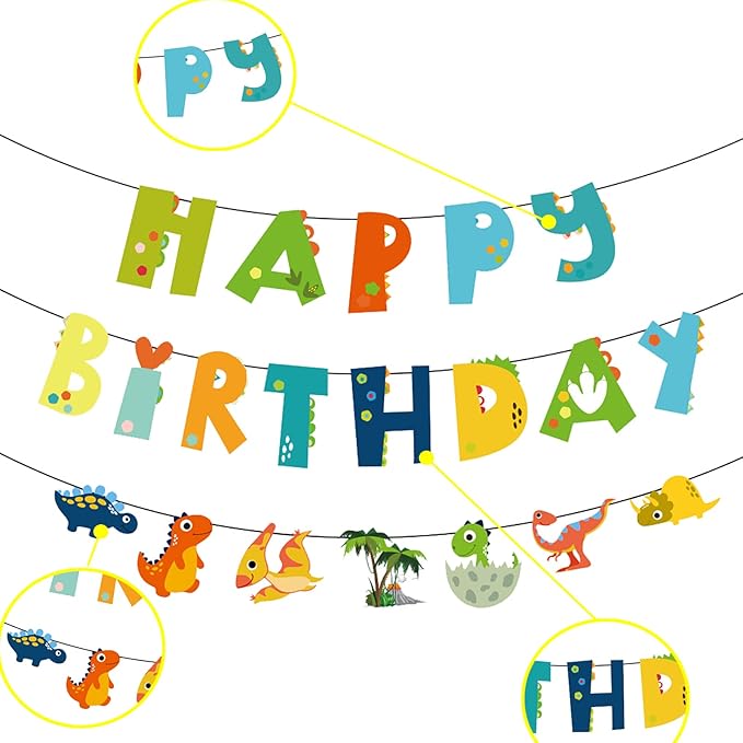 Dinosaur Banner - Dinosaur Theme Party Decoration, Indoor/Outdoor Hanging Decor, Kids Birthday Party Set