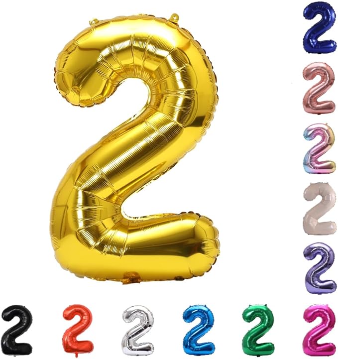 YPSelected 32 Inch Large Foil Helium Number Balloon Birthday Wedding Party 0-9 (Gold, 2)