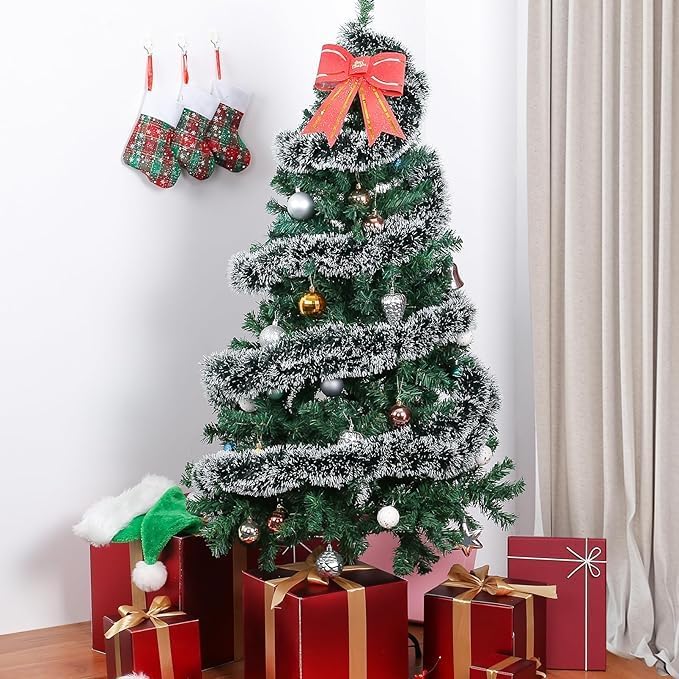 33FT Christmas Tinsel Garland Green Metallic Hanging Twisted Garland Greenery Garlands for Christmas Tree Fireplace Mantle Xmas Party Home Decoration