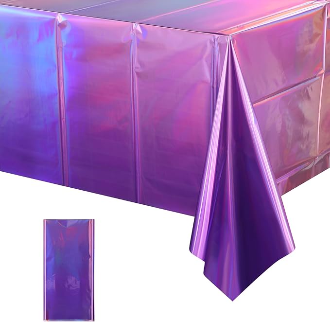1 Pack Ombre Iridescent Pink and Purple Plastic Tablecloths, Shiny Disposable Laser Rectangle Table Covers Holographic Foil Tablecloth Iridescent Kpop Birthday Bridal Party Decoration, 54x108 Inch