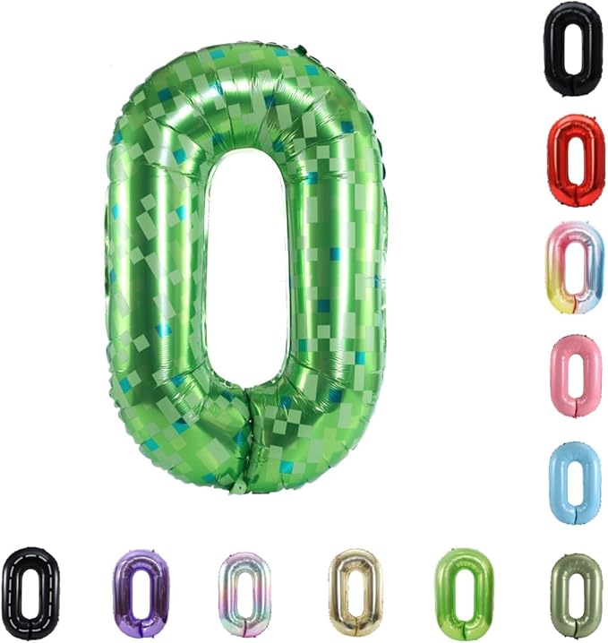 40 Inch Large Foil Helium Number Balloon Birthday Wedding Party 0-9 (Green Pixel, 0)