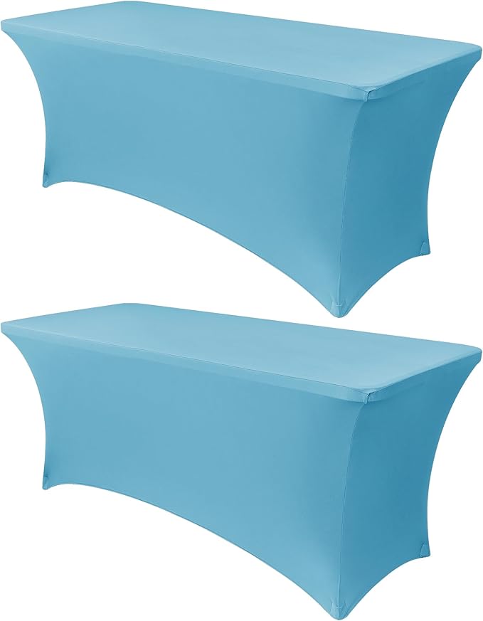 Obstal 6ft Stretch Spandex Table Cover for Standard Folding Tables - Universal Rectangular Fitted Tablecloth Protector for Wedding, Banquet and Party, 72L x 30W x 30H Inches, Light Blue, 2pc