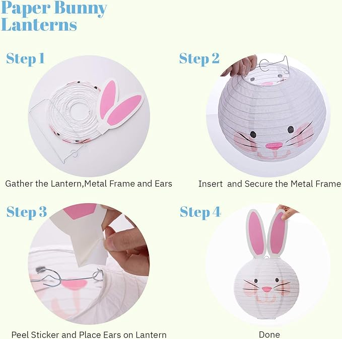 UNIQOOO 9PCS Easter Party Decorations Supplies Eggs Bunny Paper Lanterns Set For Kids, Reuseable 10’’ Pastel Color Hanging Lantern Decor for Home Outdoor Yard Tree Religious Easter Hunt Party Favors