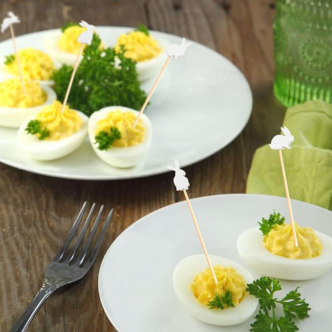 Easter Rabbit Cocktail Picks Fruit Dessert Sticks Sandwich Food Toothpicks Charcuterie Appetizer Skewers, 5 Inch, Handmade of Bamboo Wood, for Easter Decoration Party Supplies (Easter Bunny)