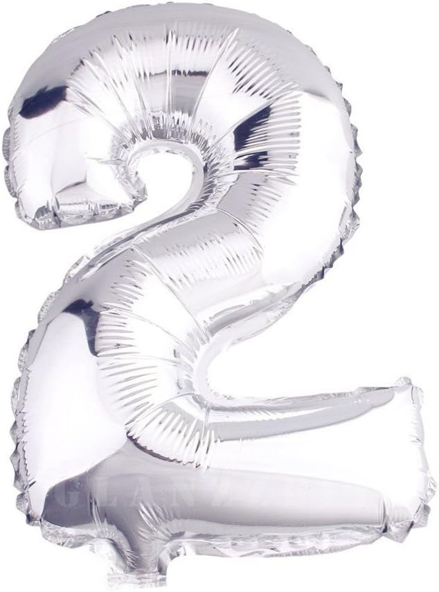 Glanzzeit 16 Inch Silver Foil Balloons Letters A to Z Numbers 0 to 9 for Prom Wedding Birthday Party Decor (Number 2)