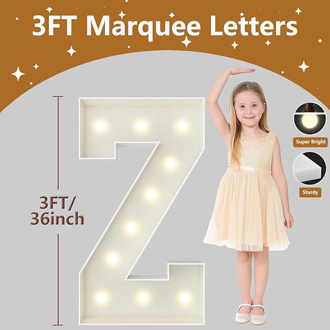 3FT Marquee Light Up Letters, Large Marquee Letters, Pre-cut Foam Board Letter Z for Engagement Wedding Decorations Birthday Party Backdrop Decor, Balloon Arch Kit