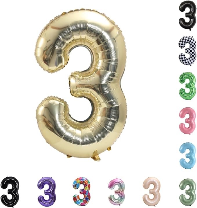 40 Inch Large Foil Helium Number Balloon Birthday Wedding Party 0-9 (Pale Gold, 3)
