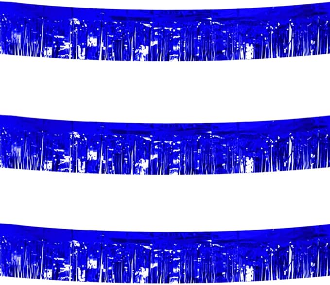 3 Pack Blue Total 30 Feet Foil Fringe Garland Metallic Tinsel Banner Wall Hanging Drapes Parade Float Skirting Decorations for Trailer Mardi Gras Party Birthday Baby Shower (Royal Blue)