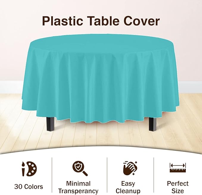 Exquisite 12-Pack Premium Plastic Tablecloth 12-Pack Premium Plastic 84-Inch Round Tablecloth - Aqua Blue