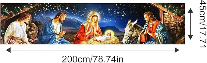 Nativity Scene Banner 79x18 Inches Christmas Fence Banner Holy Night Yard Display Jesus Birth Manger Scene Backdrop Christian Outdoor Decorations Holiday Sign