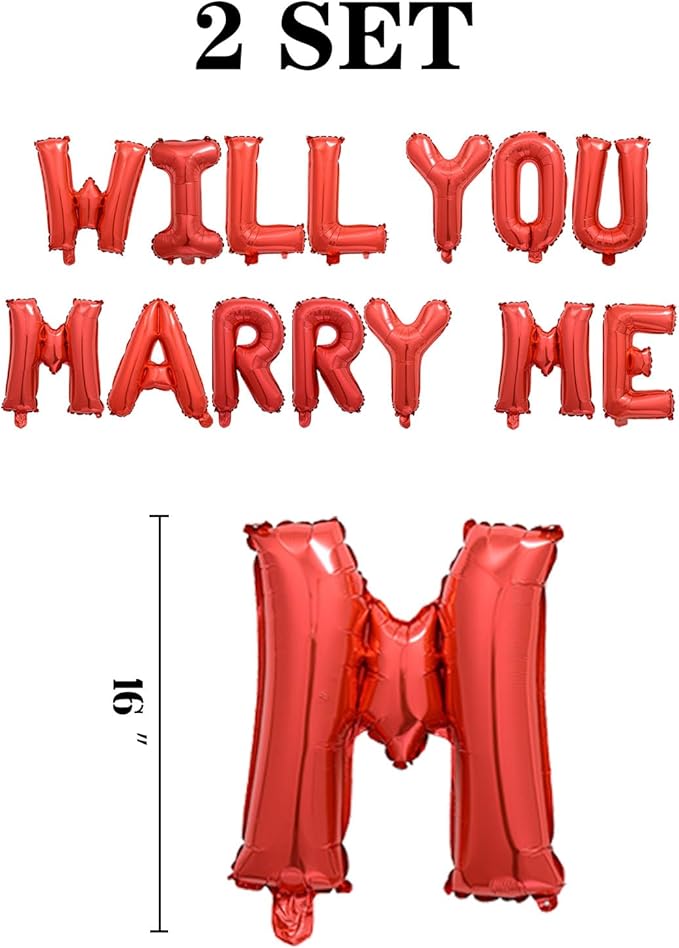 2 Set 28Pcs Red Will You Marry Me Letter Balloons 16in Balloon Foil Letter Decorations Party Decor Red Letter Balloons Will You Marry Me Party Supplies