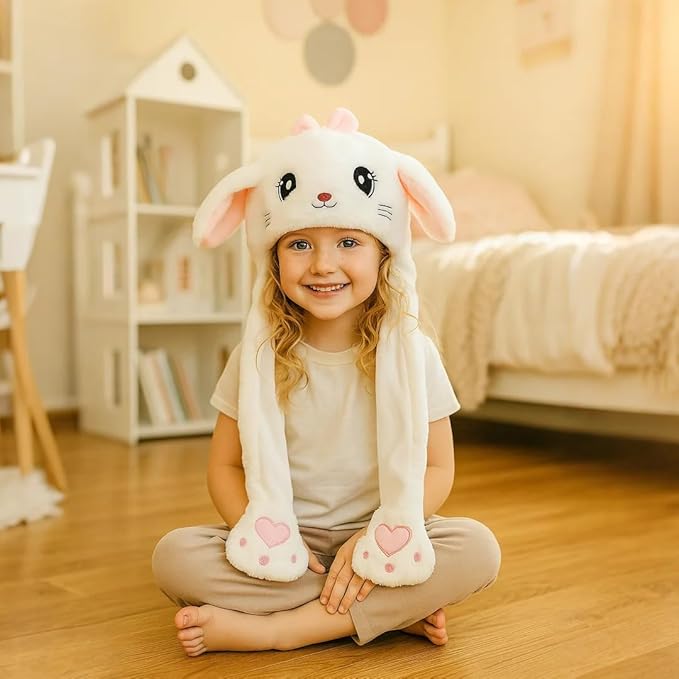 Animal Hat with Ears Moving Jumping Pop Up Beating Hat Plush Holiday Cosplay Dress Up Funny Gift for Kids