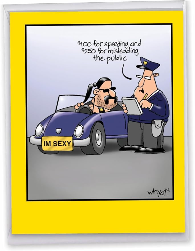 NobleWorks - 1 Large Happy Birthday Card with Envelope (8.5 x 11 Inch) - Funny Cartoon Humor (Buyer Discretion Advised) - I'm Sexy J8312BDG
