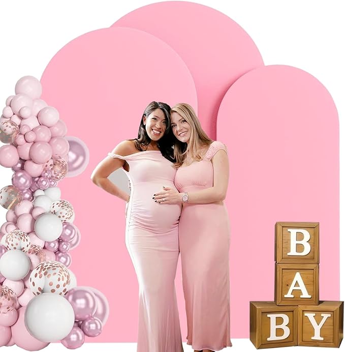 Wedding Arch Cover (7.2FT, 6.6FT, 6FT) Set of 3 Arch Backdrop Spandex Cover for Birthday Party Baby Shower Ceremony Banquet Decoration (Pink, 7.2FT,6.6FT,6FT)