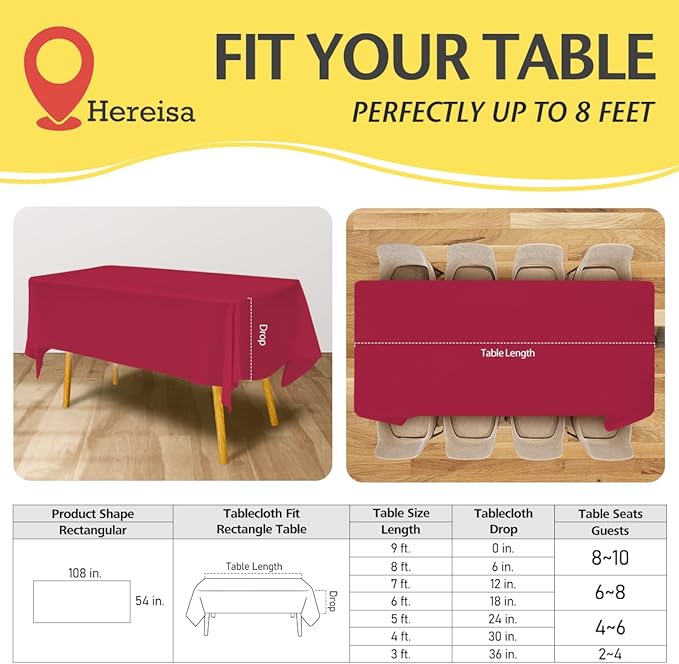 Cerise 6 Pack Disposable Plastic Tablecloths 54" x 108", Rectangle Table Cover, Hot Pink for Parties