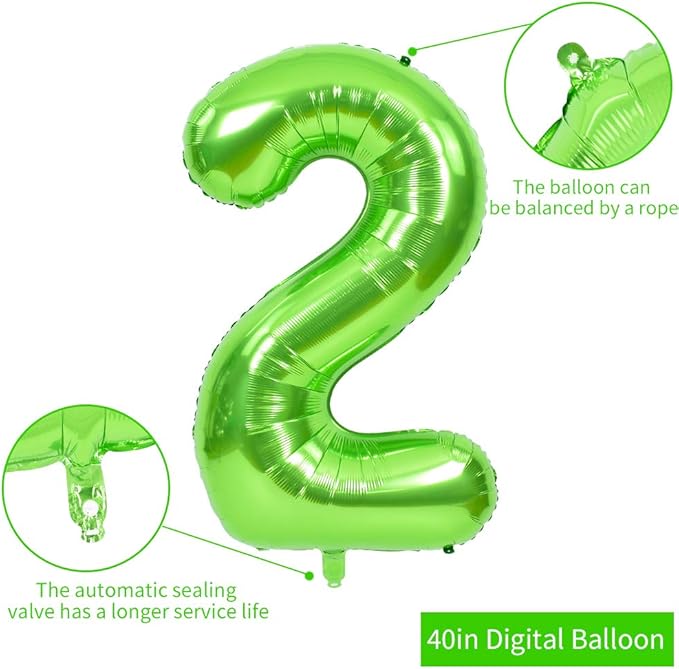 TONIFUL 40 Inch Large Green Numbers Balloons 0-9, Number 2 Digital 2 Helium Foil Mylar Big Number Balloons for 2026 Graduation New Year Eve Birthday Party Anniversary Supplies Decorations