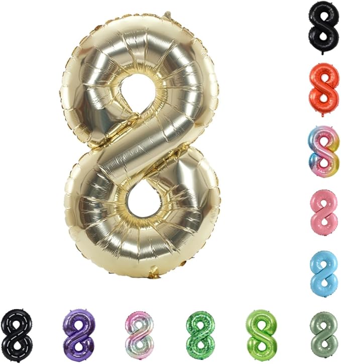 40 Inch Large Foil Helium Number Balloon Birthday Wedding Party 0-9 (Pale Gold, 8)