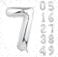 16 In Silver Large Numbers Balloons 0-9, Self Inflating Number 7 Balloons for Boys Girls, Big Silver Digit 7 Balloons for Women Men Birthday Party Anniversary Wedding Supplies Decorations