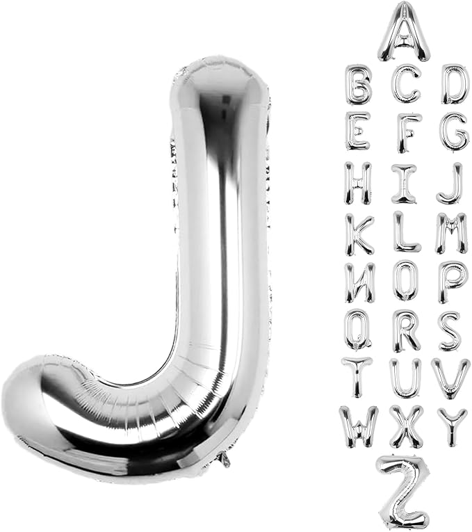 Letter Balloons 40Inch Large Giant big Foil Mylar Silver Balloons J for Birthday Party Decorations