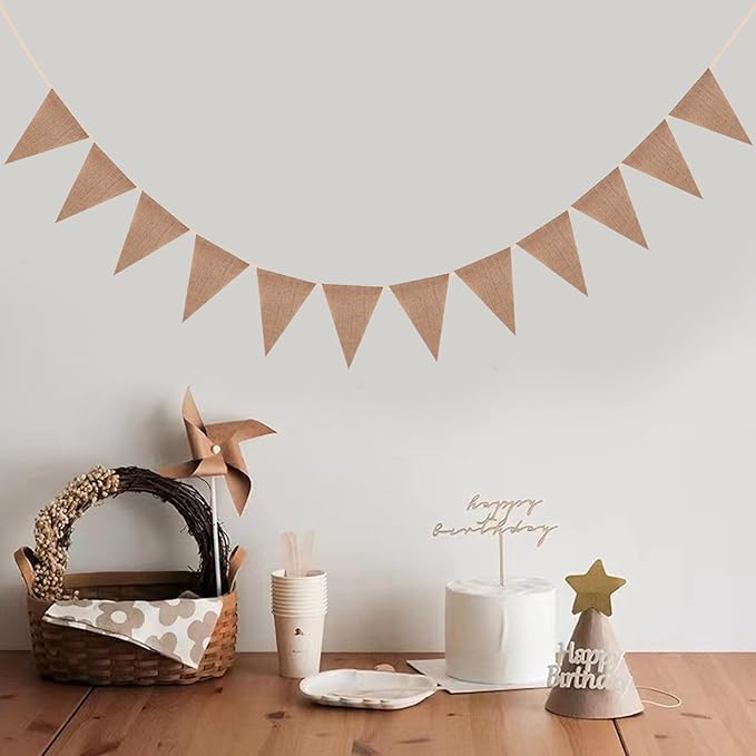 Dahi 32Ft Burlap Banner 48pcs DIY Burlap Banner Brown Fabric Triangle Flag Pennant Banner for Party Decorations Wedding Birthday Outdoor Garden Classroom Decoraction（Brown）