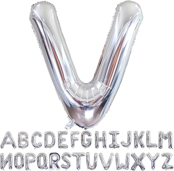 Silver Letter V Balloons 40 inch Large Alphabet V Balloons Silver Helium Foil Letter Balloon Banner for Birthday Party Anniversary Wedding Decoration