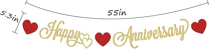 Pre-Strung Happy Anniversary Banner - Gold Glitter Decorations, Perfect for Wedding & Work Anniversary Parties, Photo Booth Props