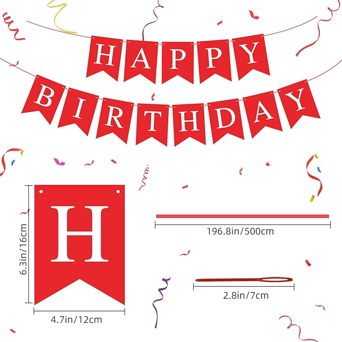 Red Happy Birthday Banner Sign Happy Birthday Bunting Banner Garland for Kids Girl Woman Birthday Tea Party Decorations Bunting Flag Birthday Party Supplies