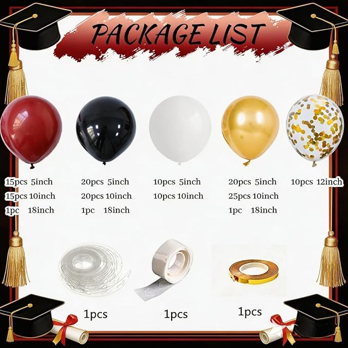 Burgundy Black White Balloon Arch Kit 164Pcs with Gold Confetti Balloon for Orange and Black Birthday Party Decorations Graduation Party Birthday Party