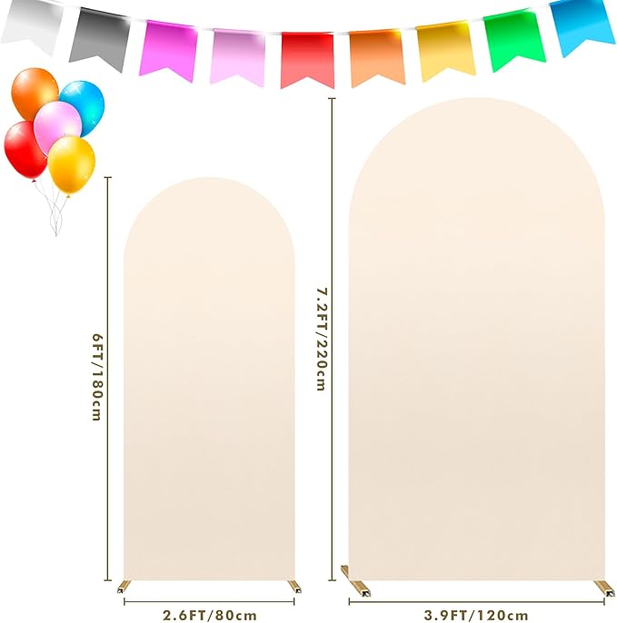 Dofilachy Arch Backdrop - Wedding Arch Cover, Set of 2 Spandex Fabric (Beige, 7.2FT, 6FT)