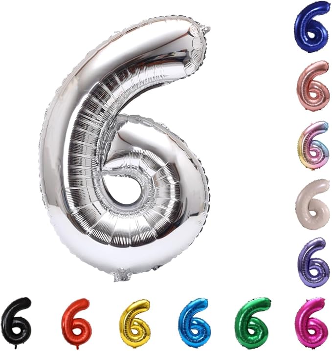 YPSelected 32 Inch Large Foil Helium Number Balloon Birthday Wedding Party 0-9 (Silver, 6)