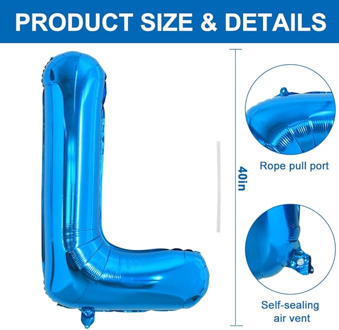 TONIFUL 40 Inch Large Blue Letter L Balloon - Giant Alphabet Foil Mylar for 2026 Graduation Birthday Party, Anniversary, New Year, Graduation Supplies Decorations